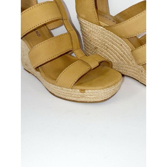 Lucky Brand Strappy Wedge Espadrille Platform Boho Tan Leather Gladiator 8/38 - Picture 7 of 16
